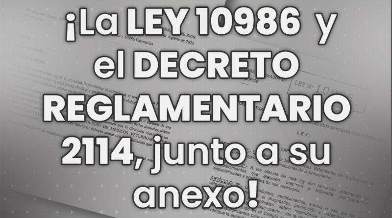 Ley Nº 10.986 y Decreto Nº 2114/2025 – Regulación y Reglamentación de Farmacias Veterinarias en Entre Ríos