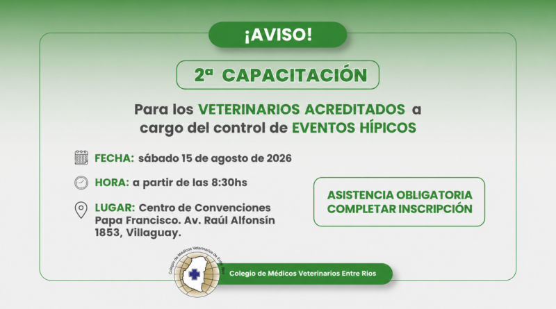 📚🐴 2ª Capacitación para veterinarios acreditados